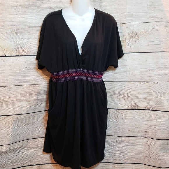 Catalina Other - Catalina, black V-neck coverup with smocked waist.